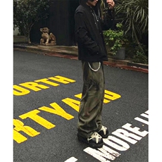 设计感宽松褶皱拼接做旧牛仔裤男潮牌休闲阔腿廓形弯刀裤NA284，男装牛仔裤，星座1116A（原606A-3）