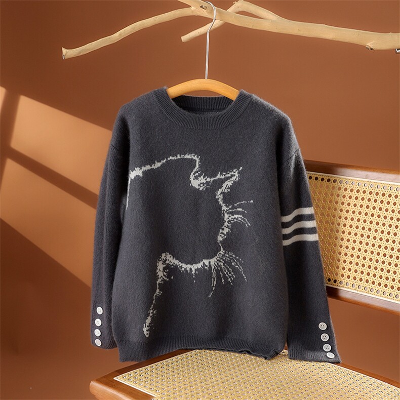 2024新款秋冬季猫咪图案亲子装毛衣舒适保暖时尚百搭，童装亲子装，阿古朵