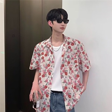 夏季度假风花衬衫短袖男生碎花撞色痞帅开衫薄外套A5243-P30，男装T恤，星座208-5