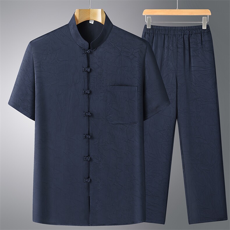 风唐装冰丝短袖衬衫套装男士夏装太极服宽松套装CF2315-P100图片