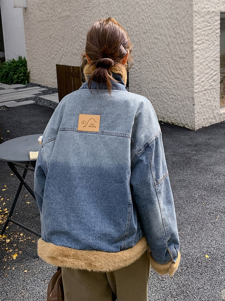 加绒短外套女冬季复古设计感厚棉服高级感羊羔毛上衣6100P190K278,女装短外套,维壹