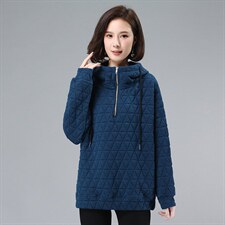 2021年冬季加厚拼接宽松文艺通勤时尚连帽文艺卫衣，女装卫衣/绒衫，叶笙衣