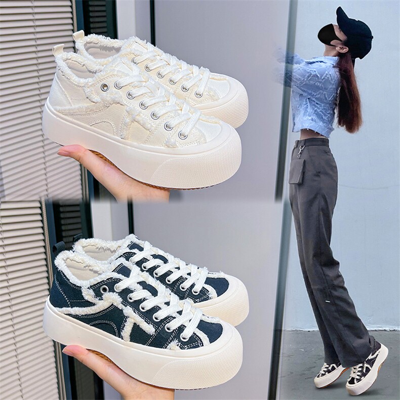新款帆布鞋2023秋季女士厚底鞋百搭休闲鞋女平底板鞋女小白鞋女款，女鞋帆布鞋，电商A223