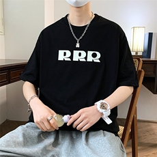 84163-P38短袖T恤男港风学生半袖落肩纯棉体恤宽松圆领休闲，男装T恤，电商D310B