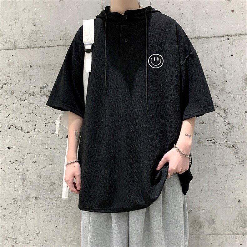 LD54224-P45 连帽短袖t恤男大码胖子带帽五分袖中袖 大皂风图片