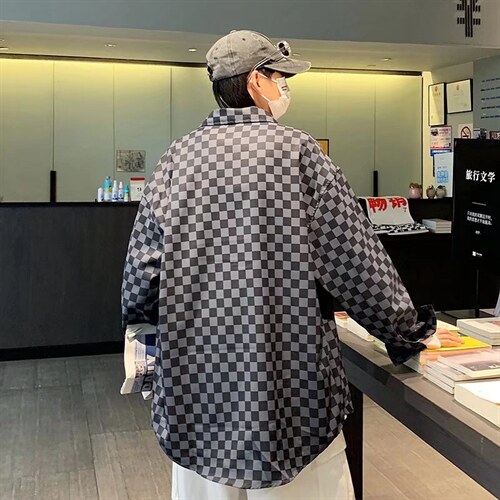 男长袖衬衫高街中性风棋盘格衬衫C13P32，男装衬衫，星座1116-2