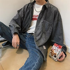 日系叠穿竖条纹长袖衬衫男女复古2025春秋季穿搭宽松休闲衬衣外穿，男装衬衫，星座715-4