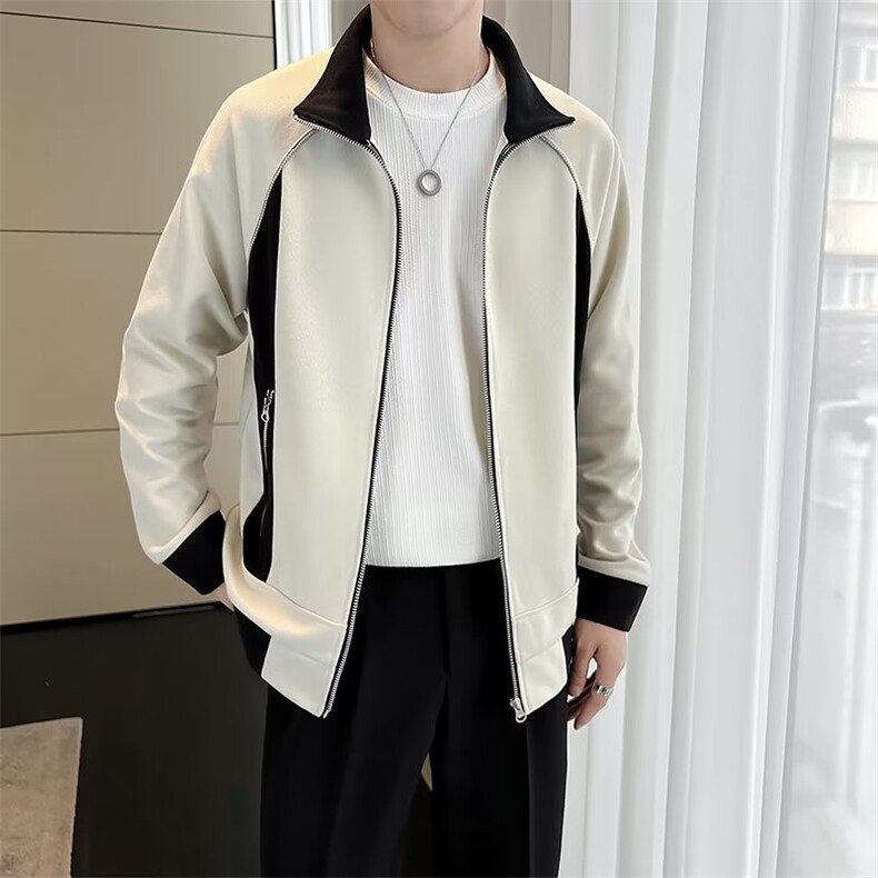 立领外套男2024秋季新款个性拼接撞色设计上衣韩系休闲夹克JK010,男装夹克,星座1116A-2（原606A-1）