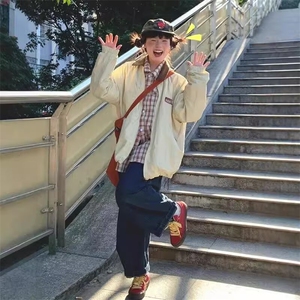 日系工装外套女春秋季2025新款潮牌撞色宽松休闲男款夹克上衣图片