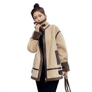 羊羔毛麂皮绒皮毛一体外套女2025年冬新款中长款毛毛上衣机车服女图片