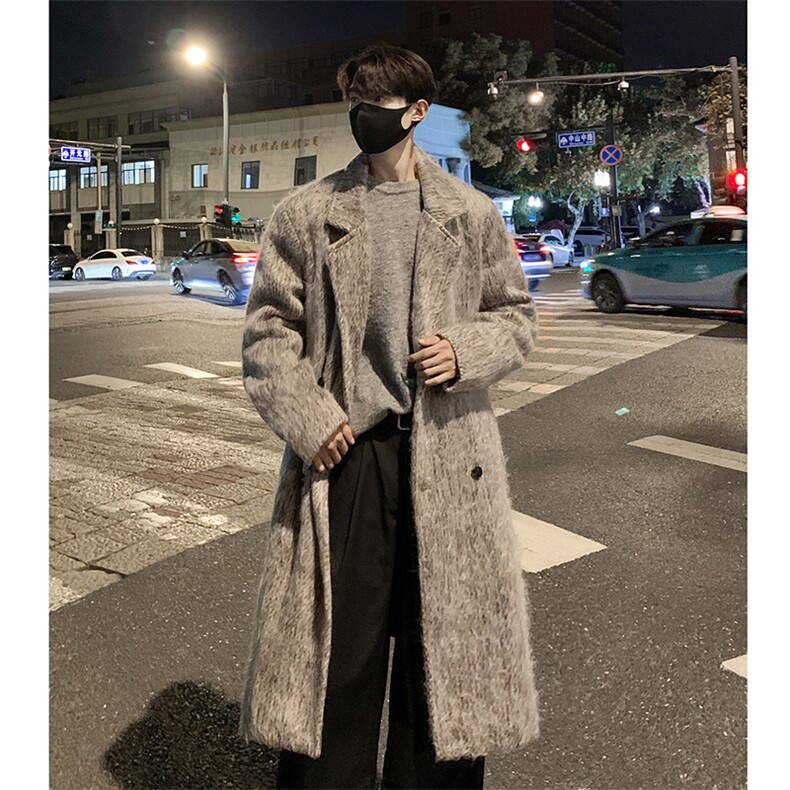 517A-8-Y72-P145现货高品质韩系长毛中长款毛呢大衣风衣外套,男装风衣,星座517A-8（原B282）