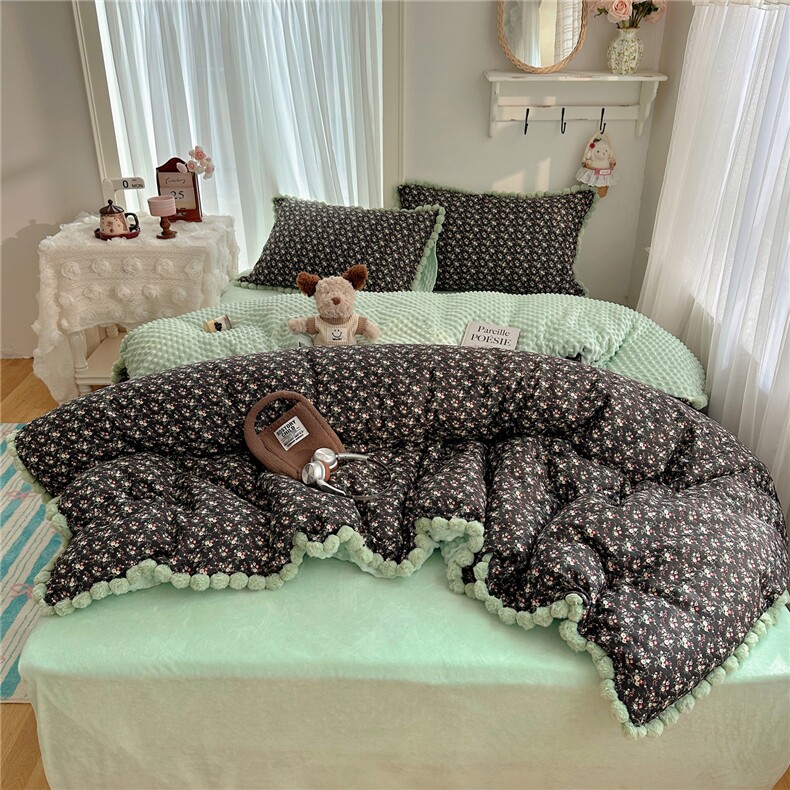 2025新款双层纱豆豆绒棉加绒四件套，床品套件，一起卖家纺