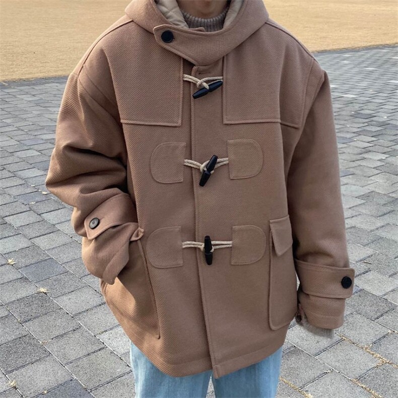 816B-DY1012-P160韩轻熟连帽牛角扣呢子大衣男休闲外套,男装毛呢大衣,星座816B