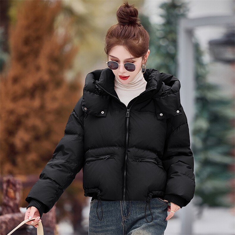 小个子短款羽绒服女2025冬季新款宽松泡芙感面包服连帽白鸭绒外套,女装羽绒服,米雪儿