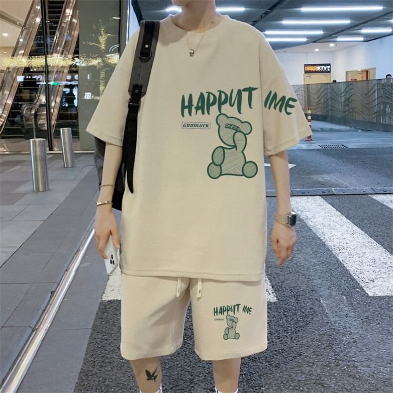 ！定制面料2024夏季新款男士华夫格短袖T恤套装情侣HTZ70P50,男装T恤,电商B220