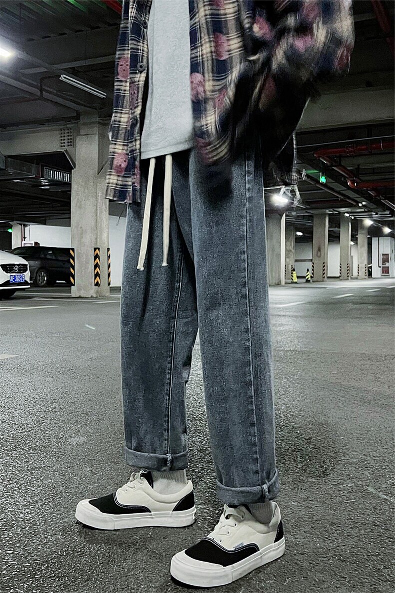 松紧腰！水洗牛仔裤男女中性宽松直筒休闲九分裤男A080-9291-P35,男装牛仔裤,电商A080