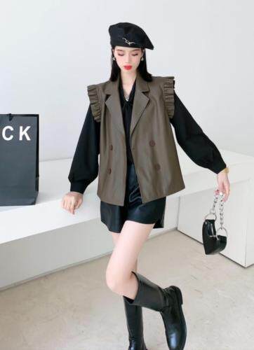 木耳边皮马甲，女装马夹，一家人