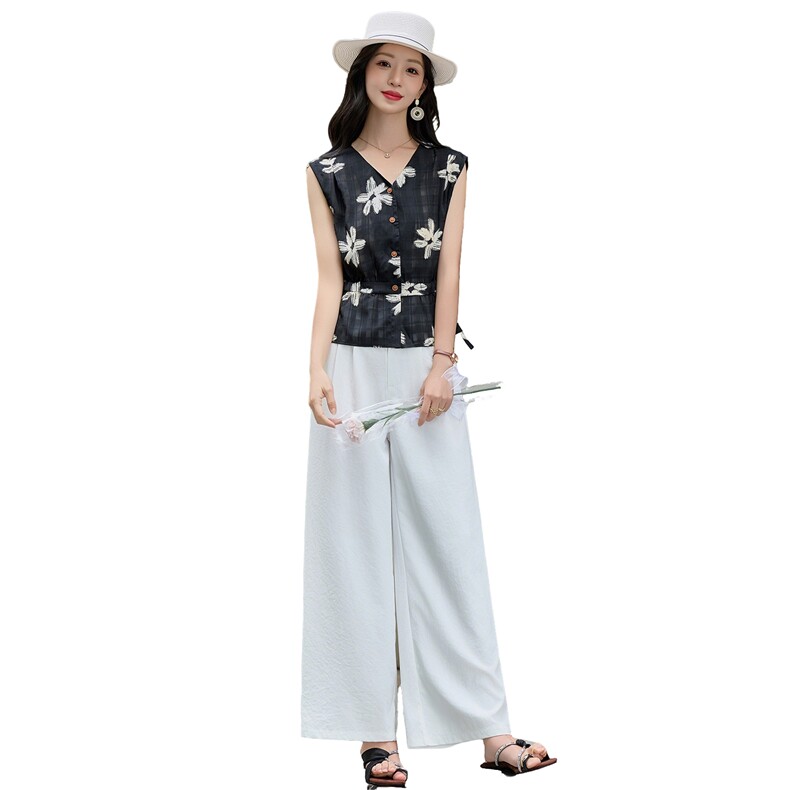 现货2026夏季新款时尚系带收腰高级感无袖马甲+阔腿裤两件套女潮,女装套装/套裙,兰菲阁
