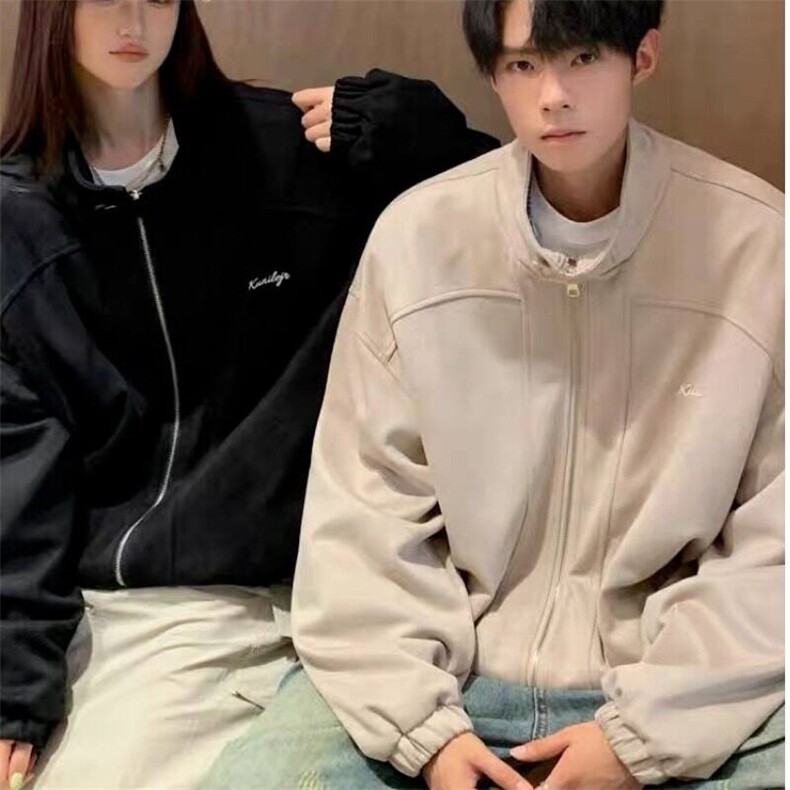 复古麂皮绒立领外套男女潮牌休闲百搭韩版宽松夹克春秋款美式痞帅,男装夹克,星座506A