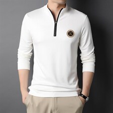 2023新款半拉链棉长袖POLO衫体恤中年男t恤立领爸爸装HPNT793-P70图片