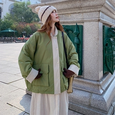 撞色保暖绿色羽绒棉服外套女冬季2025新款减龄多巴胺流行爆款棉衣，女装棉衣/棉服，2C305