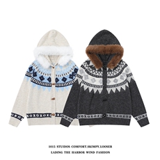【高品质】加厚毛领民族风提花开衫毛衣外套1015-M379-P95，男装针织衫/毛衣，四季星座1015