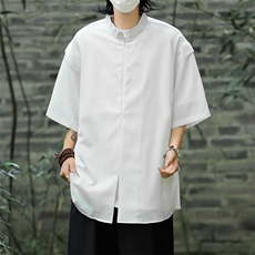 新中式衬衫男装夏季衬衣短袖男港风宽松休闲上衣CJ12，男装衬衫，星座1116A-1（原606A）