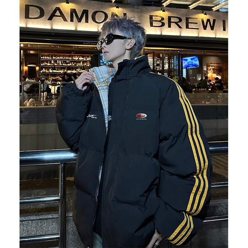 现货假两件格子羽绒棉衣抖音得物二开冬季棉服加厚外套BMY207,男装棉衣,电商A486