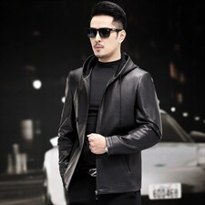 WL1720-1秋冬新款男士皮衣男绵羊皮连帽外套商务休闲男装P700，男装皮衣，电商B360