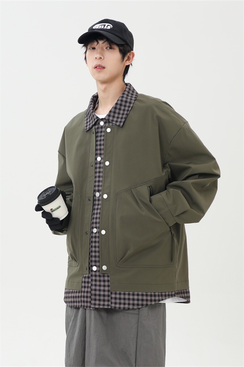 秋季休闲痞帅工装假两件翻领夹克潮流外套XZ301b-2-JK2582P78,男装夹克,星座301B-2（原A443-1）