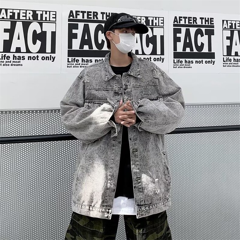 春秋做旧牛仔外套男高街潮牌日系美式休闲嘻哈青少年夹克W032,男装夹克,星座1116A-1（原606A）