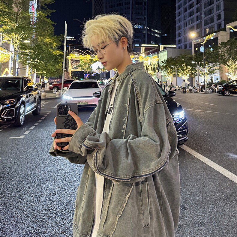 2024新款复古牛仔外套立领夹克宽松设计感炸街上衣现货W8329-P68,男装夹克,星座512-4