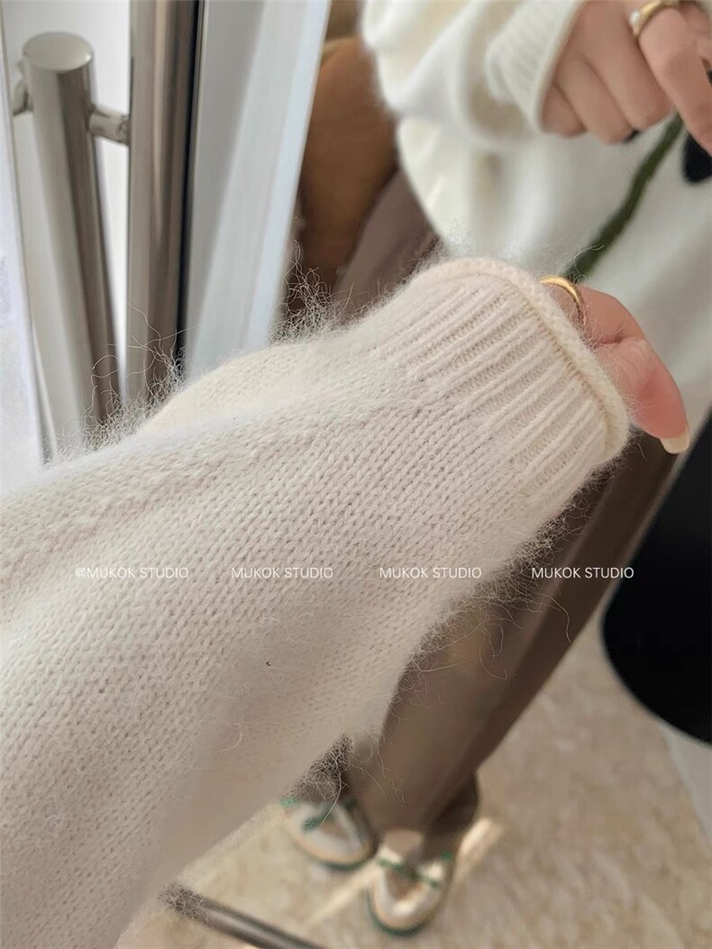 花朵针织衫套头毛衣女秋冬设计感小众宽松减龄针织上衣,女装羊毛衫,思途羊绒