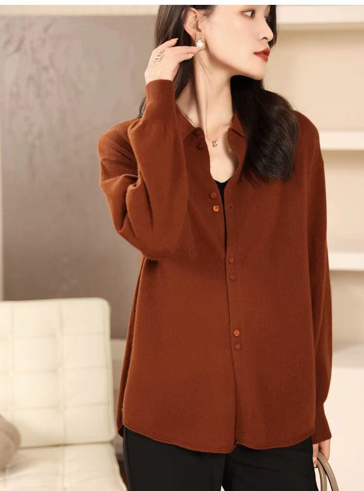 现货秋季新款休闲风Polo领针织衫复古刺绣长袖上衣女图片