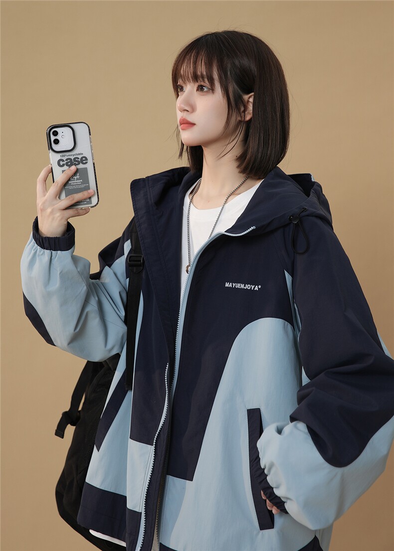 现货中性春季宽松拼接夹克潮休闲连帽冲锋衣XZ811A-JK3014-P88,男装夹克,星座811A