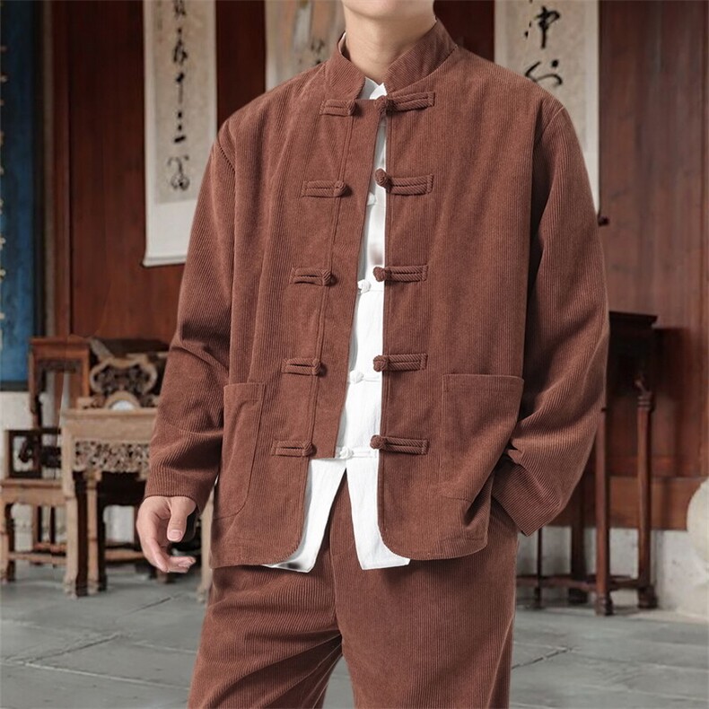 男士外套灯芯绒夹克盘扣立领唐装风XZ1512-2501单夹克-P70,男装夹克,星座1512