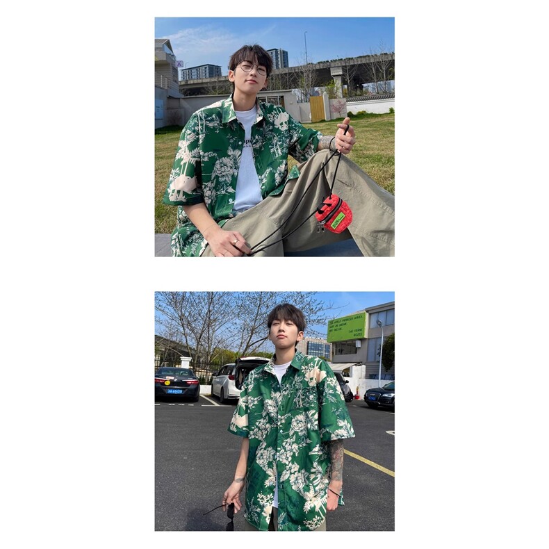 大码夏威夷花衬衫男夏季薄款潮流上衣港风短袖衬衣设计感高级外套,男装T恤,星座506A