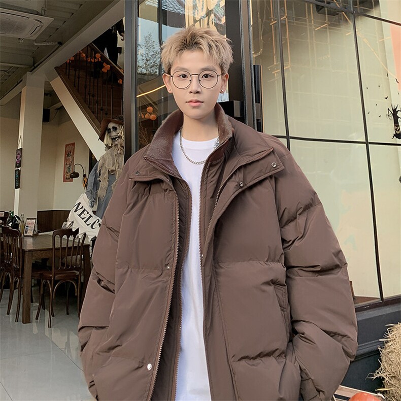 假两件双拉链PU棉衣立领棉衣加厚棉袄子美式复古面包服外套-M918图片