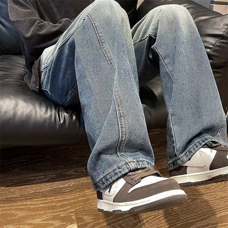 宽松阔腿美式复古渐变牛仔裤男潮牌高街直筒薄款裤子秋季,男装牛仔裤,四季星座218-1