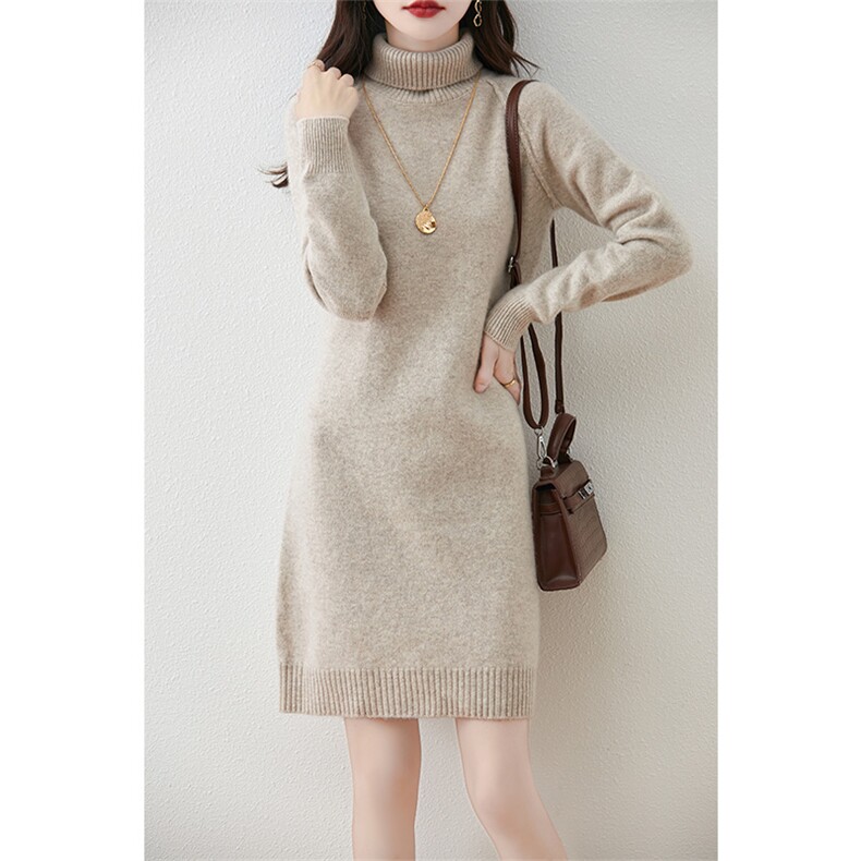 长袖中长款纯色纯色套头收腰2024年秋季连衣裙，女装连衣裙，越洋羊