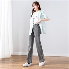 高腰仔裤女夏季阔腿宽松显瘦微喇叭垂感拖地裤子N0887-P48，女装牛仔裤，星座308B-2