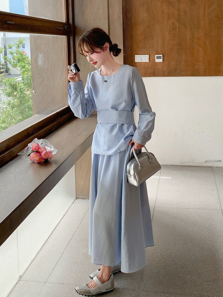 法式小香风千金感时尚套装女2025春季新款绑带衬衫半身长裙两件套,女装套装/套裙,浙宝220