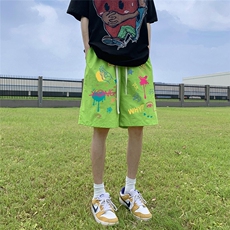 港风23新款夏季时尚百搭宽松印花松紧腰短裤五分裤A6252P25控38，男装牛仔裤，电商A268A