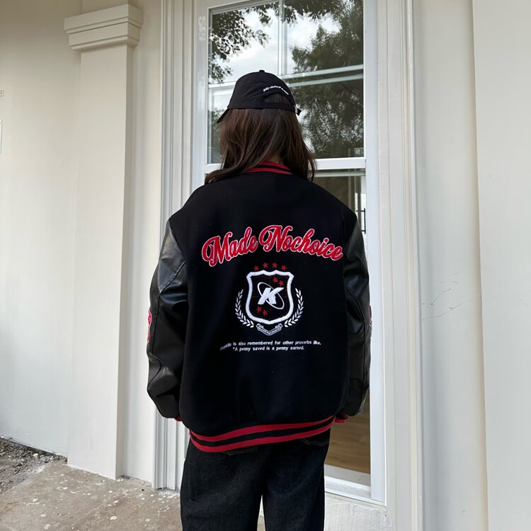 美式高街徽章拼接撞色棒球服外套男女春季潮牌情侣刺绣宽松夹克,男装夹克,星座218-8