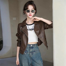 时髦小皮衣外套女2024春秋新款小个子修身显瘦复古PU皮夹克机车服，女装皮衣，跑量工厂店