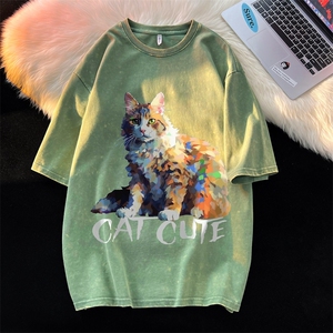 水洗做旧短袖美式复古重磅大码潮牌朋克暗黑T恤xz301B-JB5247-P35图片