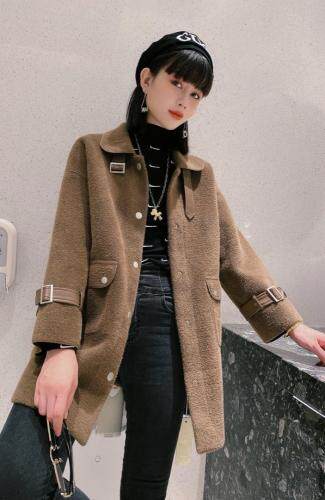 时尚洋气翻领机车长款外套，女装，茗格拉
