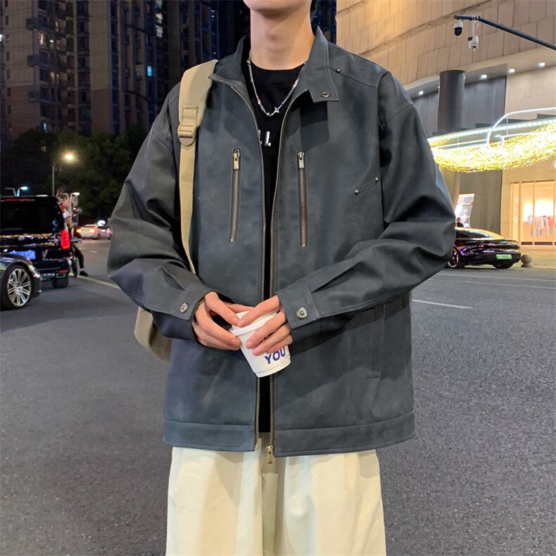 立领机车外套男春秋美式痞帅青年铆钉复古做旧皮夹克JK0193-P88,男装夹克,星座308B-2