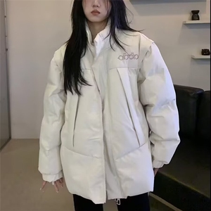 2025新款冬季纯色棉服立领拉链可拆卸宽松棉衣加厚外套情侣男女