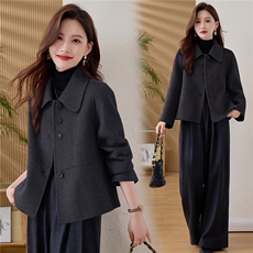 简约气质翻领双面羊毛呢短外套女2025秋冬新款小个子显瘦毛呢外套，女装毛呢外套，韩宇舍